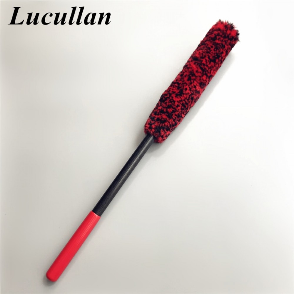 Lucullan Single Pack Improved Version Strengthening Handle Premium Wool Wheel Brush 38/48CM Car Rim Brushes Soft Fibers Woolies
