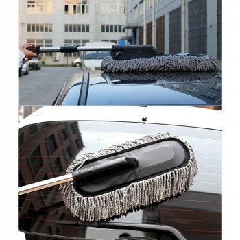 Microfiber Car Cleaning Brush Auto Window Duster Retractable Stainless Steel Long Handle Dust Wax Washable Drag Wax Shan Washer