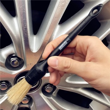 Lucullan Heavy Duty Snake Handle Natural Boar Car Detailing Brush For Dashboard Wheels Grille Emblem Car-styling Cleaning