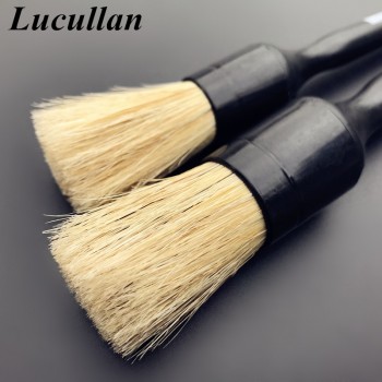 Lucullan Heavy Duty Snake Handle Natural Boar Car Detailing Brush For Dashboard Wheels Grille Emblem Car-styling Cleaning