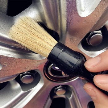 Lucullan Heavy Duty Snake Handle Natural Boar Car Detailing Brush For Dashboard Wheels Grille Emblem Car-styling Cleaning