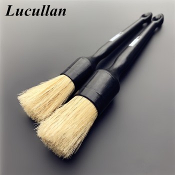 Lucullan Heavy Duty Snake Handle Natural Boar Car Detailing Brush For Dashboard Wheels Grille Emblem Car-styling Cleaning