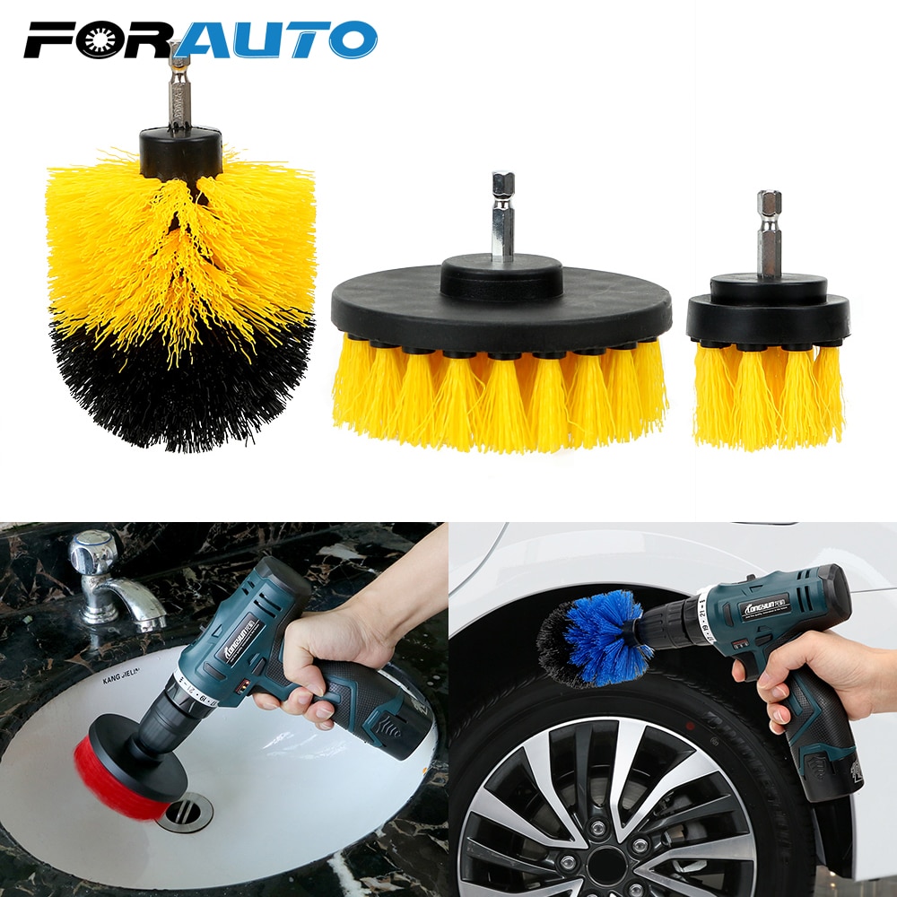 FORAUTO Car Brush 3pcs/set Drill Scrubber Brush Kit Cleaning Tool Hard Bristle Car Auto Care Tool Auto Detailing Cleaning Brush