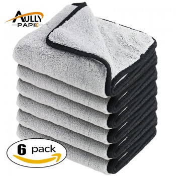 40cmx40cm Super Thick Plush Microfiber 800GSM Car Cleaning Cloths Car Care Microfibre Wax Polishing Detailing Towels Gray/black