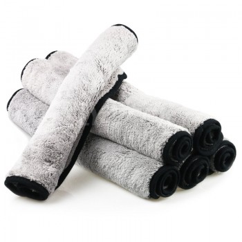 40cmx40cm Super Thick Plush Microfiber 800GSM Car Cleaning Cloths Car Care Microfibre Wax Polishing Detailing Towels Gray/black