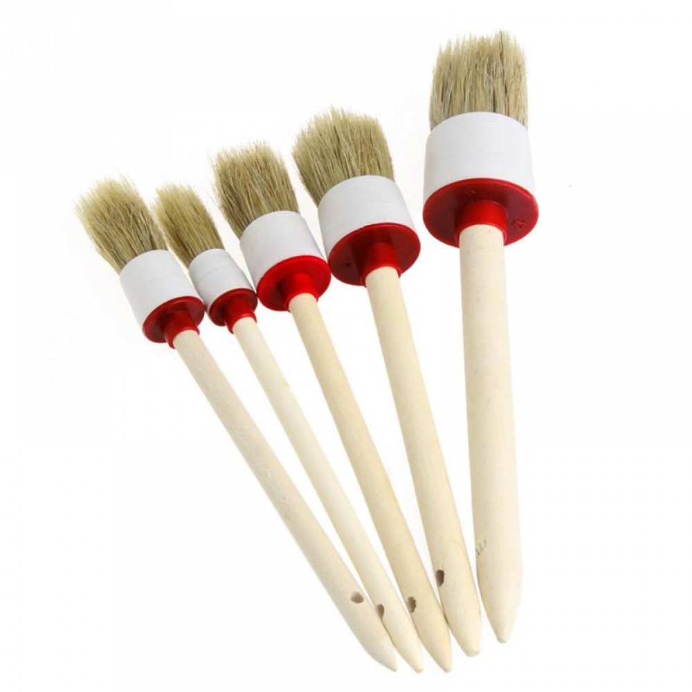 5Pcs/set Soft Car SUV Detailing Wheel Wood Handle Brushes for Cleaning Dash Trim Seats