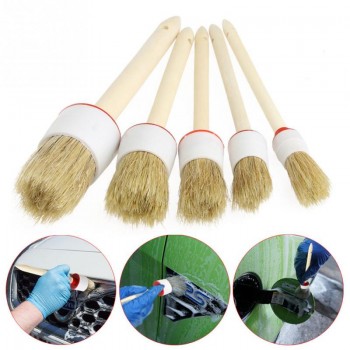 5Pcs/set Soft Car SUV Detailing Wheel Wood Handle Brushes for Cleaning Dash Trim Seats