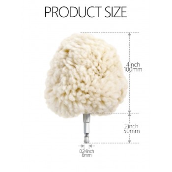 SPTA 4(100mm) Genuine Wool Buffing Ball Polishing Pad Ball - Hex Shank - Turn Power Drill Or Impact Driver High-Speed Polisher