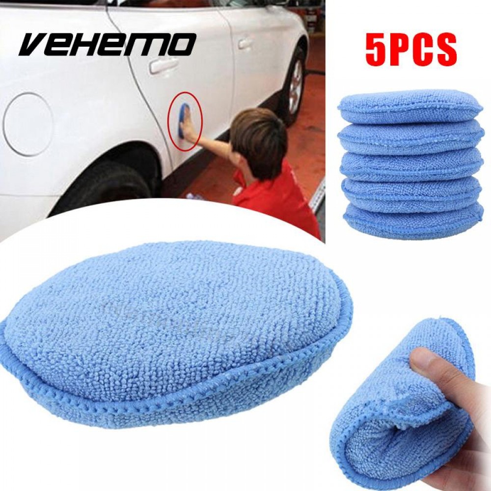 Vehemo Polishing Sponge Buffing Pad Blue Microfiber Polisher Waxing Sponge 5pcs Durable Premium
