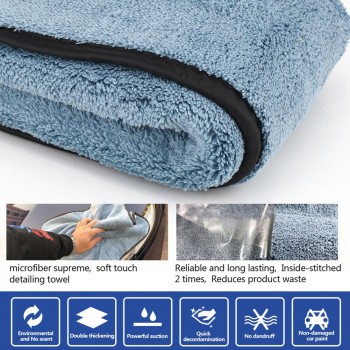 LumiParty 2pcs/5pcs Fine Fiber Buffing Thick Coral Fleece Car Wash Towel Cleaning Kit Set for Car high strength Universal r30