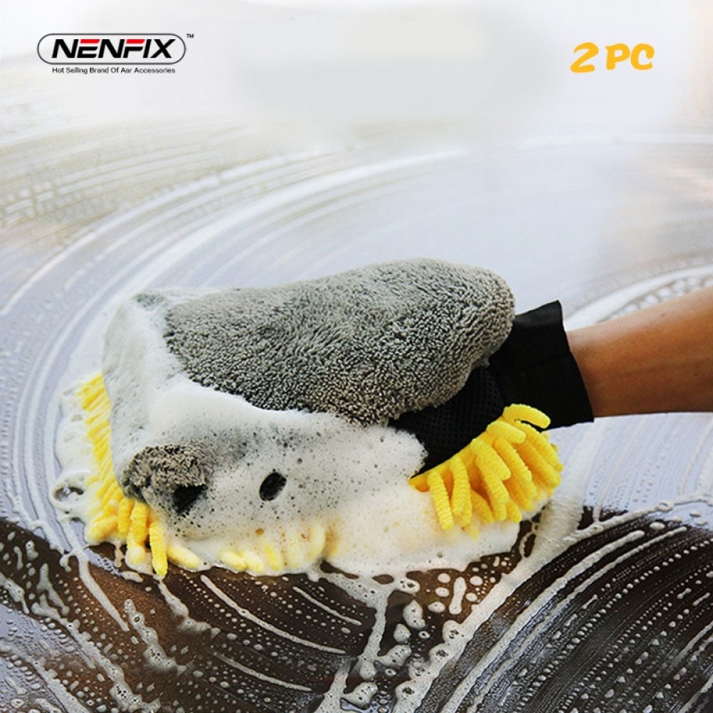 2pcs Car Care Washer Microfiber Wash Mitt Waterproof Glove Chenille Polish Glove Auto Car Cleaning Detail Wax Brush Accessory