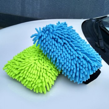 thicken single chenille car wash gloves round hole sandwich cleaning gloves car cleaning supplies wholesale price cleaning glove