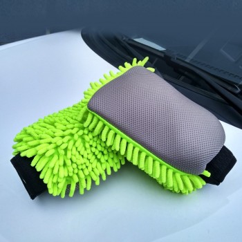 thicken single chenille car wash gloves round hole sandwich cleaning gloves car cleaning supplies wholesale price cleaning glove