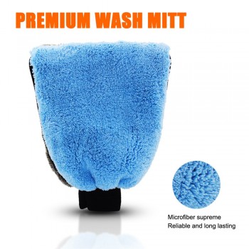 Auto Car Accessories Blue And Gray Two Sided Coral Velvet Gloves Car Wash Gloves Automobile Supplies Soft Microfiber  Gloves