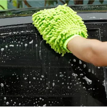 Car Wash Mitt Lint Scratch Free Dual-side Chenille Waterproof Car Washing Gloves (Green)