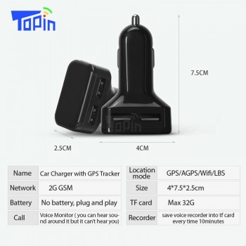 Topin CT2 Car Charger GPS Tracker GPS GSM Wifi LBS Real-time Tracking Call SMS Voice Monitoring Recorder Free APP Web ZX303 PCB