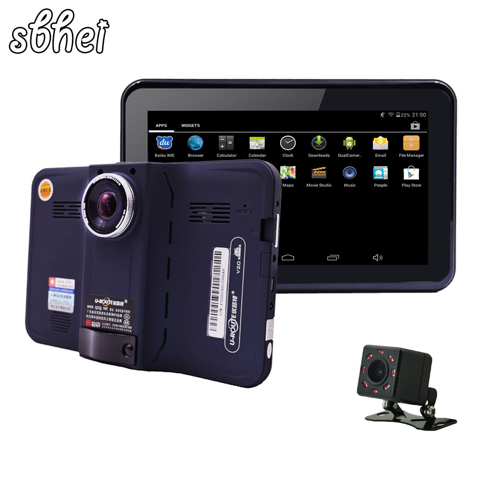 sbhei 7 inch GPS Navigation Android GPS DVR Camcorder 16GB Allwinner A33 Radar Detector Rear View Camera with Night Vision