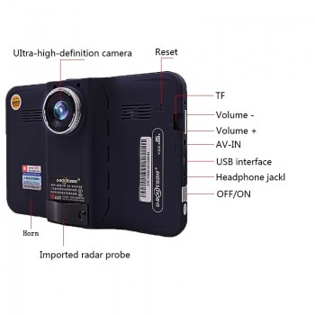 sbhei 7 inch GPS Navigation Android GPS DVR Camcorder 16GB Allwinner A33 Radar Detector Rear View Camera with Night Vision
