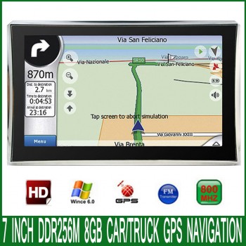 7 inch 800*480 Spain Bluetooth AVIN truck vehicle GPS Navigation MTK win CE 6.0 800Mhz FM DDR3 256M 8GB CE6.0 car gps navigator