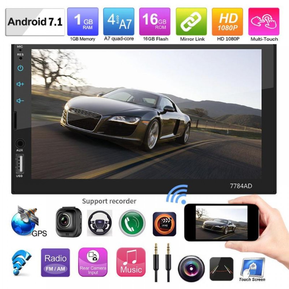 7in 2Din Android 7.1 Car Stereo Multimidia MP5 Player 1G 16G Bluetooth 4.0 Touch Screen GPS Navigation FM AM Radio with Map