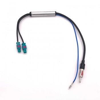 Dual Separate FAKRA JACKs To DIN Car Radio Antenna Adapter With Amplifier For Volkswagen Audi VW Radio System