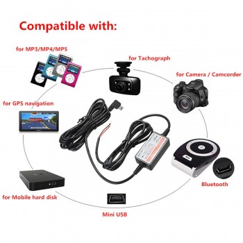 Audew Brand New DC 12V-23V Mini / Micro USB Port Wire Cable Car Charger Kit For Camera Recorder DVR Exclusive Power Supply Box