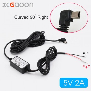 XCGaoon Car Charger DC Converter Module 12V 24V To 5V 2A with mini USB Cable (Curved Right) Low Voltage Protection Length 3.5m