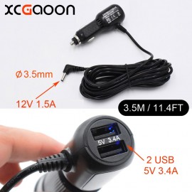 XCGaoon 3.5mm Port USB Car Charger for Car Radar Detector GPS, input 12V Output 12V 1.5A With 2 USB Port 5V 3.4A Cable 3.5Meter