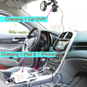 XCGaoon 3.5mm Port USB Car Charger for Car Radar Detector GPS, input 12V Output 12V 1.5A With 2 USB Port 5V 3.4A Cable 3.5Meter