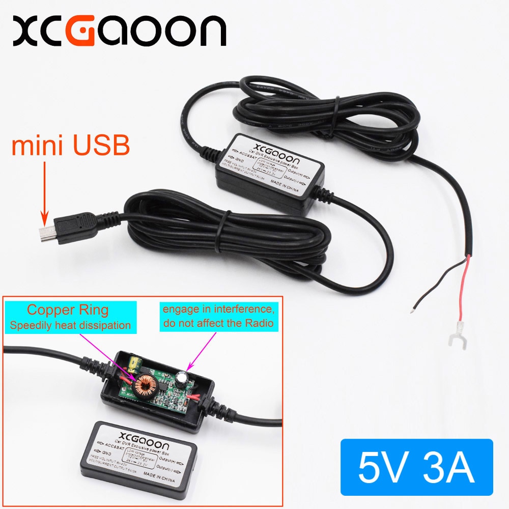 XCGaoon Straight mini USB Car Charger DC Converter Module 12V 24V To 5V 3A High Quality Low Voltage Protection Length 3.5m
