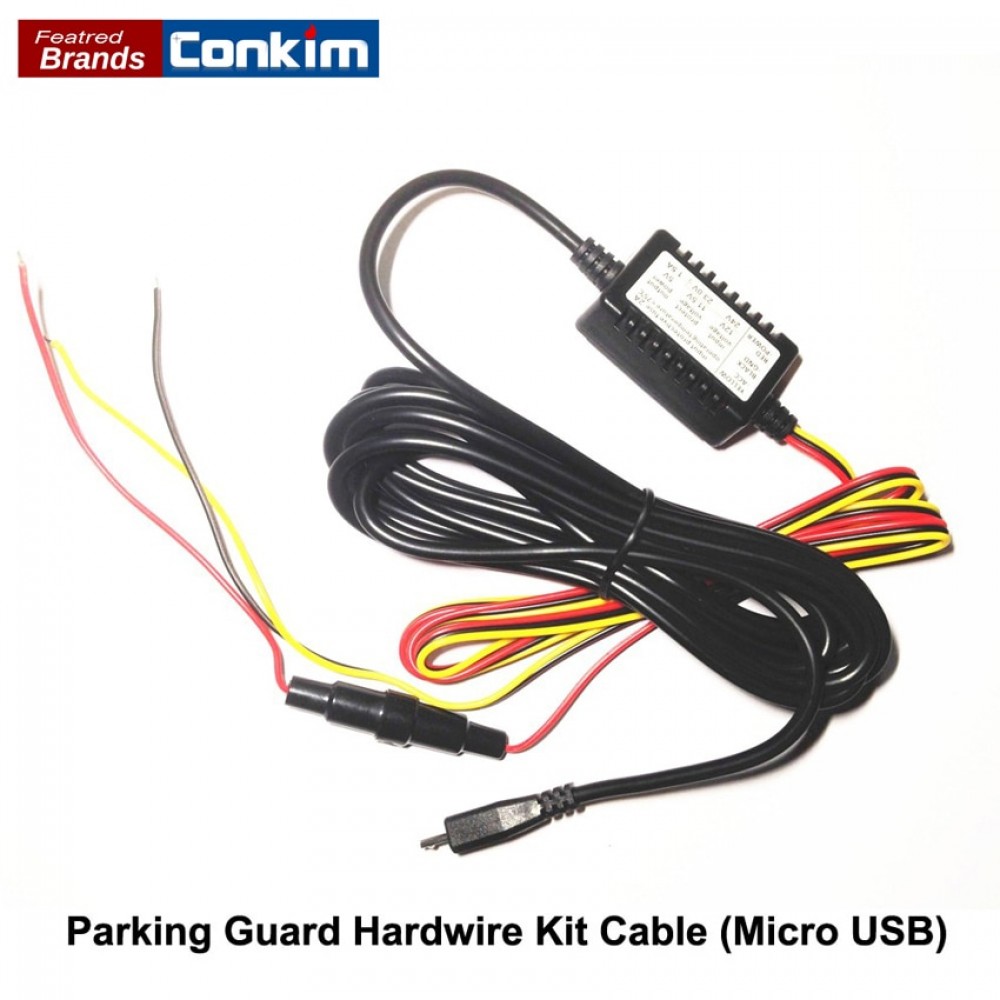 Conkim Micro USB Parking Guard Hard Wire Kit For Dash Cam Mini 0903 0906 0906s 12V.24V 2A 3.8M Low Voltage Protect Power Supply