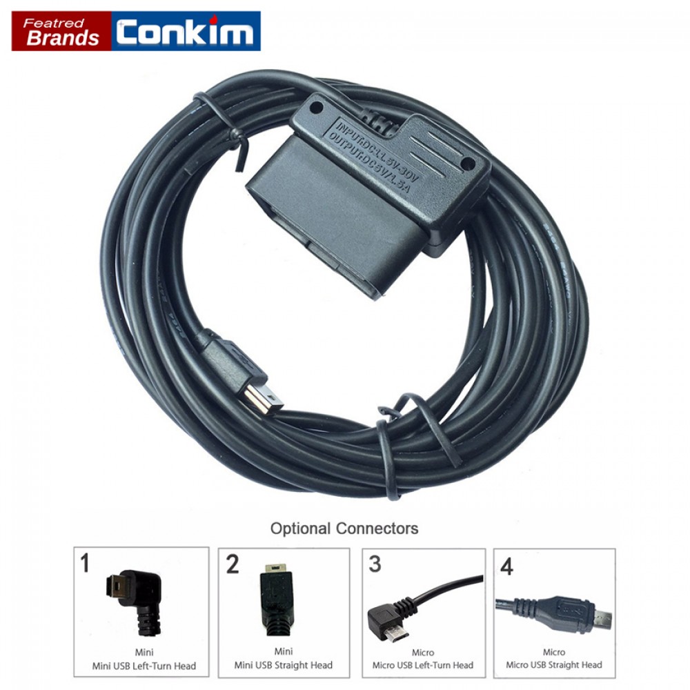 Conkim OBD Hard Wire Kit Mini USB/ Micro USB Connector For Car DVR 5V 1.5A 3M