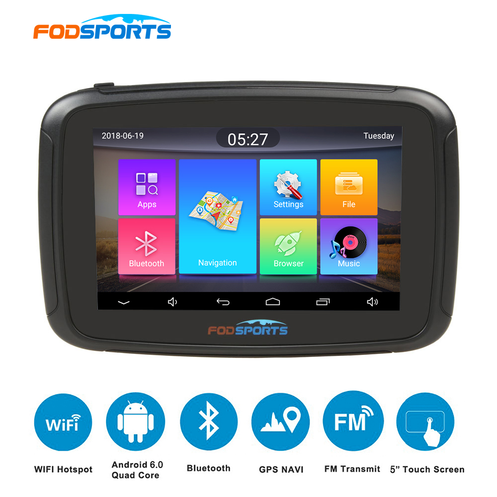 Fodsports 5 inch motorcycle navigator android 6.0 wifi 16G moto car gps ipx7 waterproof FM motorbike navigation 3000mAh battery