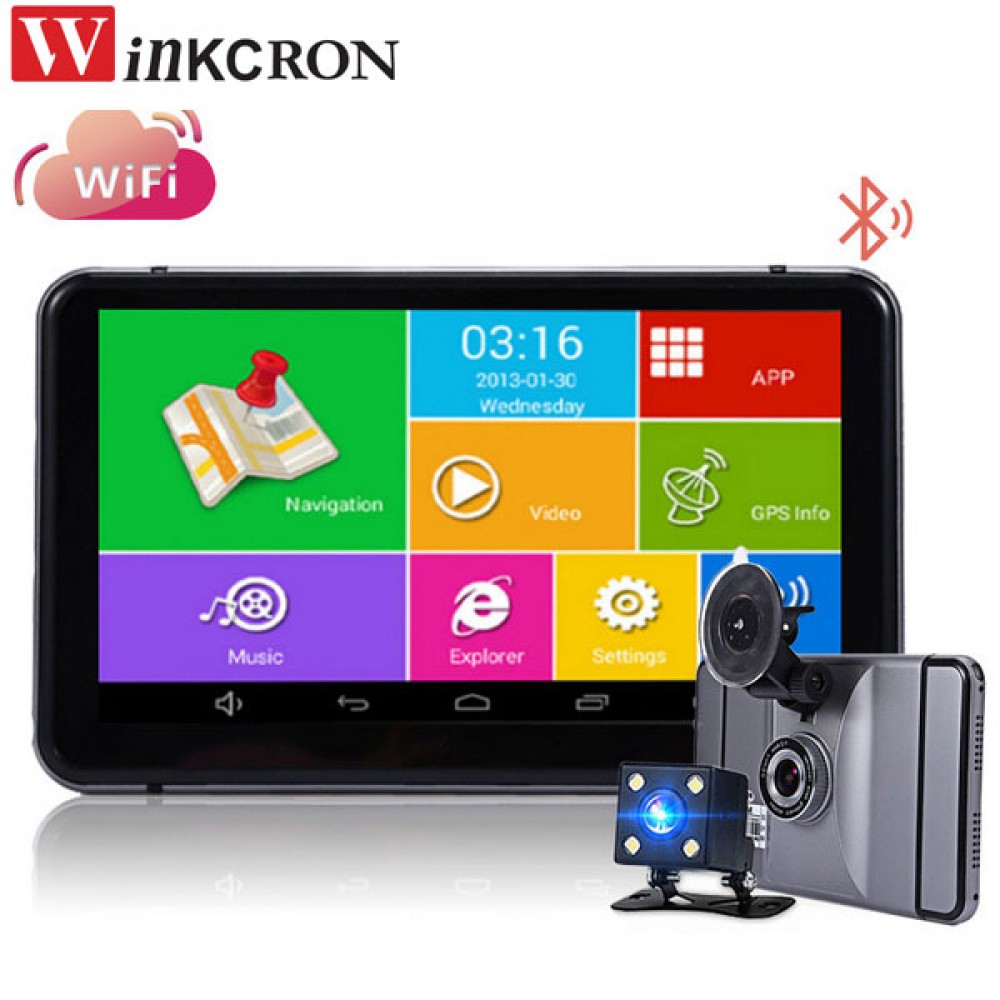 7 DVR Dash Cam GPS Navigation Car Rear view Camera Android WIFI Quad-core Truck vehicle gps Russia/Europe Two cameras free map