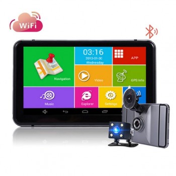 7 DVR Dash Cam GPS Navigation Car Rear view Camera Android WIFI Quad-core Truck vehicle gps Russia/Europe Two cameras free map