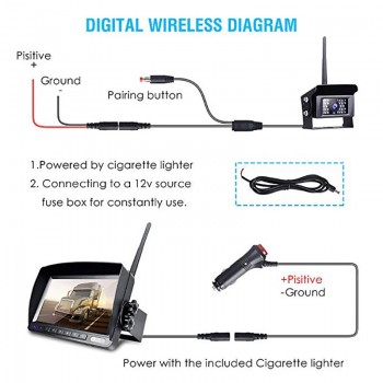 Digital Wireless Backup Camera kit LCD Rearview Monitor IP69 Waterproof Night Vision Backup Reverse Cam