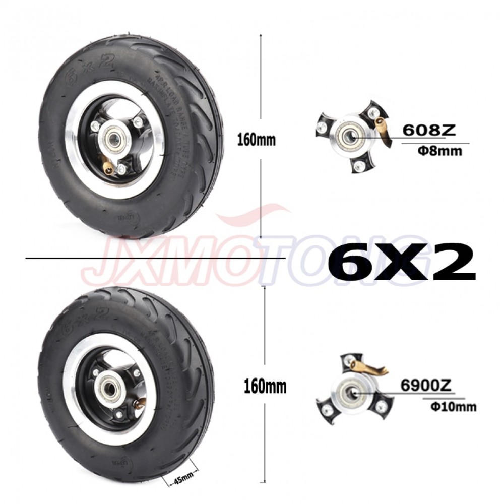 6X2 Inflation Tire Wheel Use 6 Tire Alloy Hub 160mm Pneumatic Tyre Electric Scooter F0 Pneumatic Wheel Trolley Cart Air Wheel