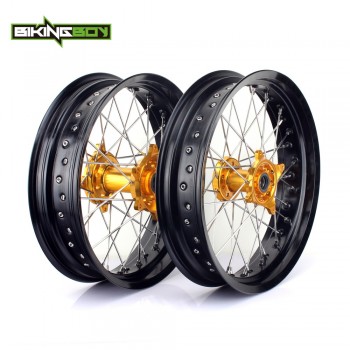 BIKINGBOY 17 Supermoto Full Set Front Rear Wheel Rim Gold Hub For SUZUKI RMZ / RM-Z 250 450 RMZ250 2007-2016 RMZ450 2005-2016