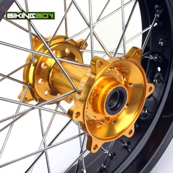 BIKINGBOY 17 Supermoto Full Set Front Rear Wheel Rim Gold Hub For SUZUKI RMZ / RM-Z 250 450 RMZ250 2007-2016 RMZ450 2005-2016