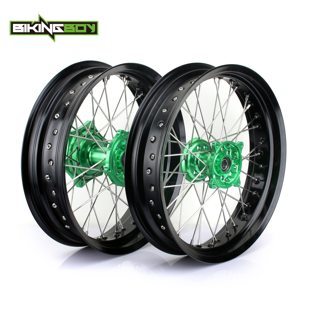 BIKINGBOY 17 Supermoto Full Set Front Rear Wheel Rim Hub For KAWASAKI KX 125 250 2006-2013 KX250F KX450F KX-F 250 450 2006-2017