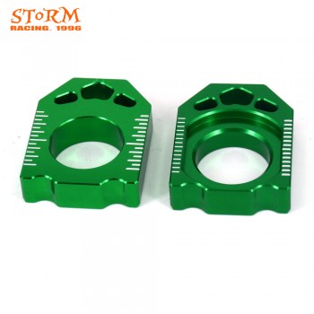 Motorcycle CNC Green Axle Block Chain Adjuster For KAWASAKI KX125 250 03-08 KX250F KXF 250 04-16 KX450F KXF 450 06-16 KLX450R