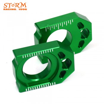 Motorcycle CNC Green Axle Block Chain Adjuster For KAWASAKI KX125 250 03-08 KX250F KXF 250 04-16 KX450F KXF 450 06-16 KLX450R