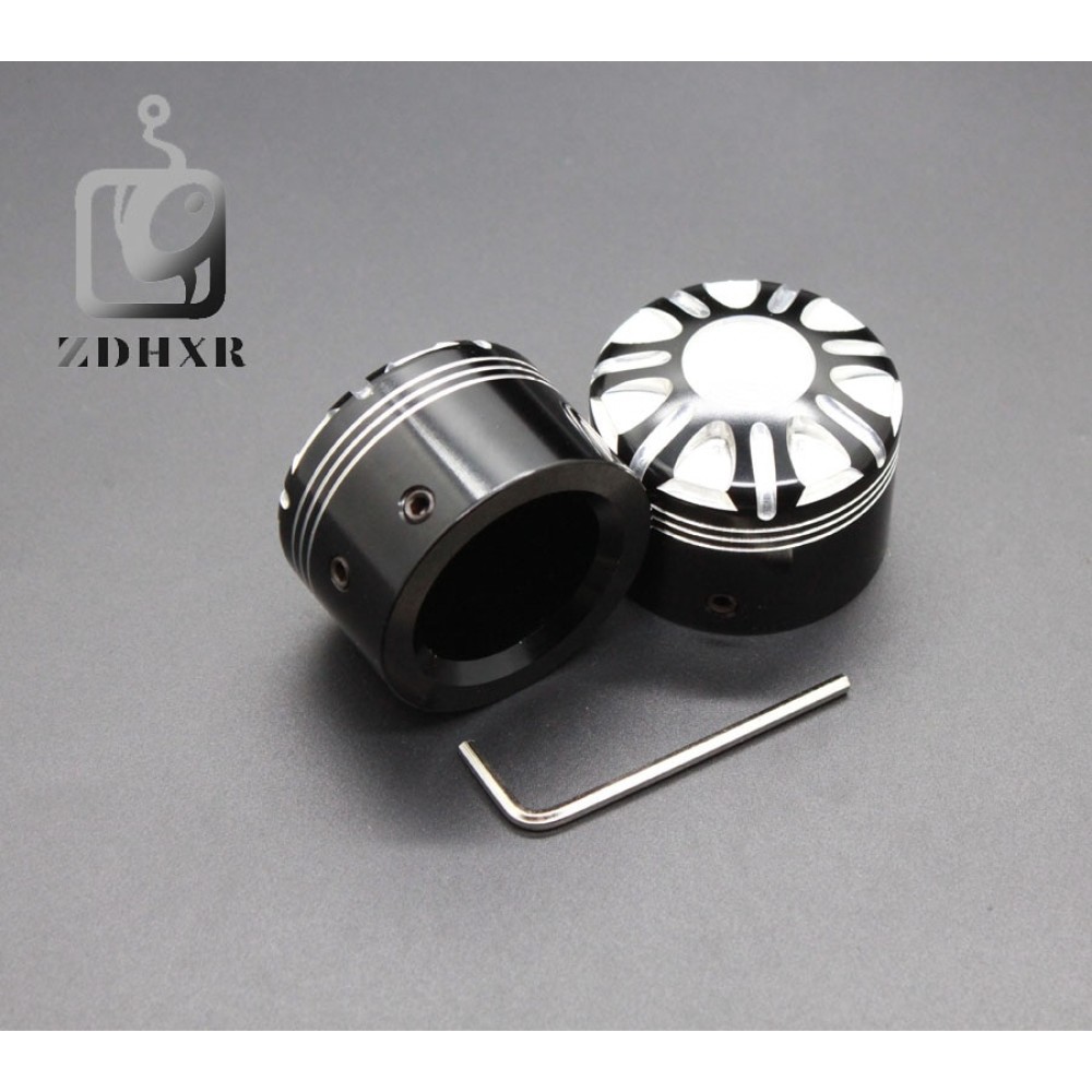 CNC metal black front axle nut cover bolt assembly, such as Harley softails XL883 1200 X48 front axle cover