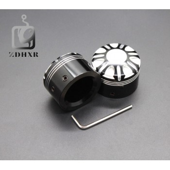 CNC metal black front axle nut cover bolt assembly, such as Harley softails XL883 1200 X48 front axle cover