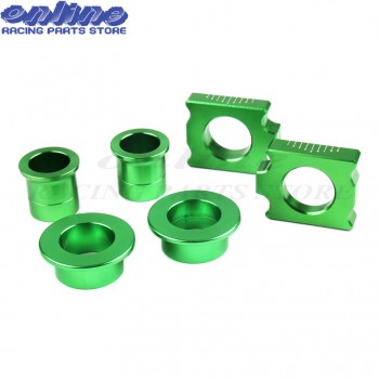 CNC Front Rear Billet Wheel Hub Spacers Chain Adjuster Axle Block for KX125 KX250 KXF250 KXF450 Motorcycle Motorcross Dirt Bike