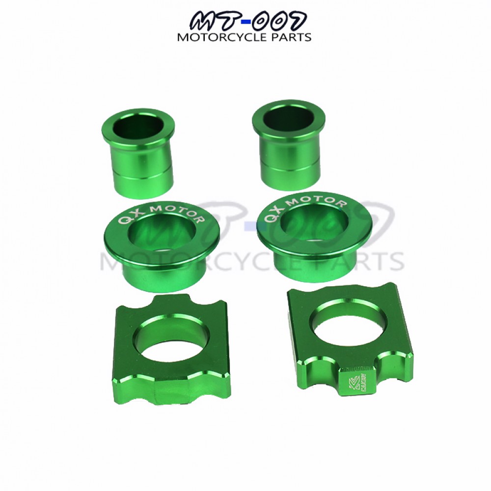 CNC Front amp; Rear Wheel Hub Spacers amp; Rear Axle Blocks Chain Adjuster Fit KX125 KX250 KXF250 KXF450 Free Shipping QXMOTOR Logo