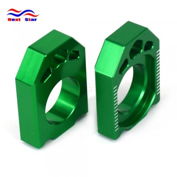 Green CNC Rear Chain Adjuster Axle Block For KAWASAKI KX125 KX250 KX 125 250 03-08 KX250F KX450F 2006-2016 KLX450R