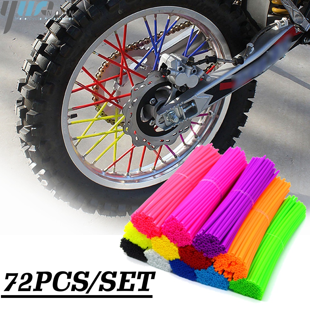 72pcs Dirt Bike Wheel Spoke Protector Colorful Motocross Rims Skins Covers Off Road Bike Guard Wraps Kit Motorcycle Bike Guard