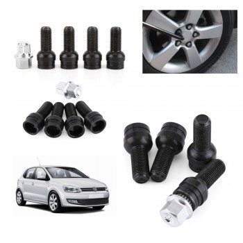 4+1 M14*1.5MM Black Steel Wheel Bolt amp; Lock Lug Nut Set With Key For Audi For VW For  Golf  For Jetta Car Accessories