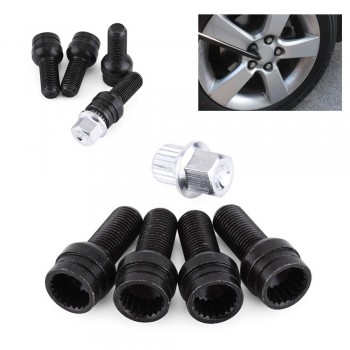 4+1 M14*1.5MM Black Steel Wheel Bolt amp; Lock Lug Nut Set With Key For Audi For VW For  Golf  For Jetta Car Accessories